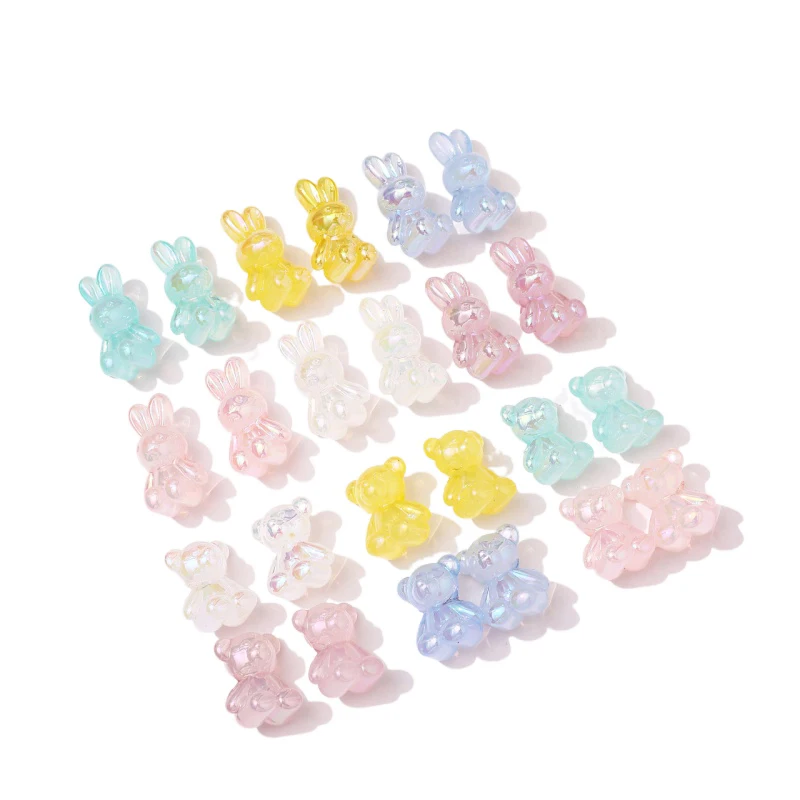 Lovely jelly magic color bear white rabbit big hole Beaded DIY jewelry bracelet necklace accessories materials 6pcs