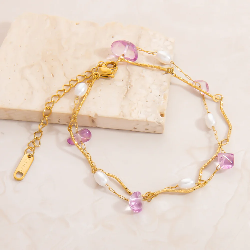 

Titanium Steel Pearl Fashionable Internet Celebrity Temperament, High-end Feeling, Natural Haoshi Double-layer Bracelet