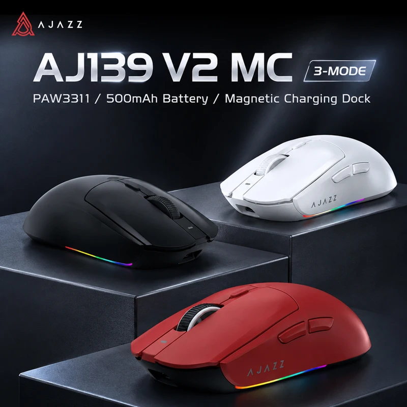 AJAZZ AJ139 V2 MC/AJ139 PRO Wireless Gaming Mouse PAW3311/PAW3395 Sensor 12000DPI/26000DPI 500mAh Bluetooth Mouse Gamer For PC