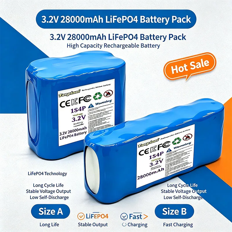 3.2V 28000mAh LiFePO4 rechargeable battery pack 1S4P suitable for solar lights, RV camping emergency power supply in two sizes