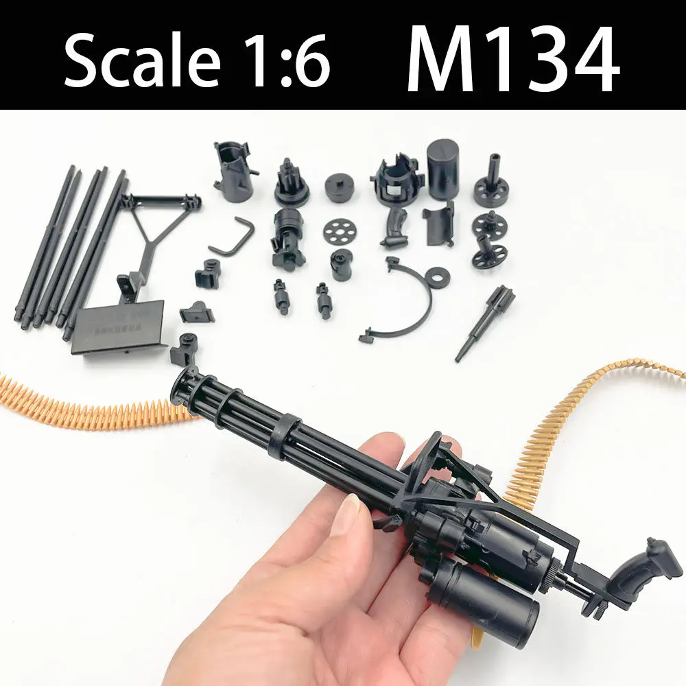 1/6 M134 Gatling Machine Gun with Bullet Belt 4D Plastic Assemble for 12 Inch Action Figures Minigun Toy
