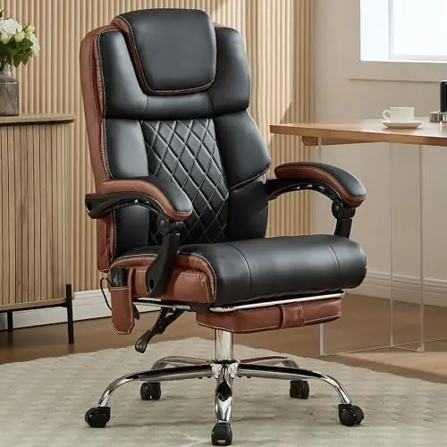 Massage Office Chair 6 Points 500lbs with Footrest,Reclining Desk Chair with Vibration Heat,Executive Big and Tall