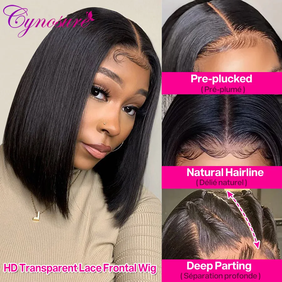 Cynosure Short Bob Wig Lace Front Human Hair Wigs For Women Pre Plucked With Baby Hair 13x4 Straight Lace Frontal Human Hair Wig