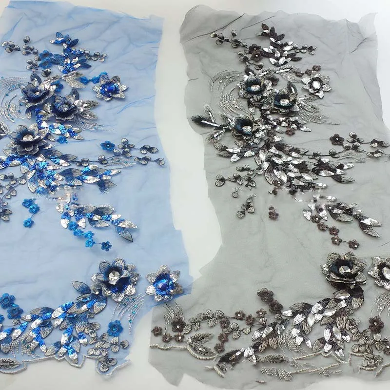 

10Pieces Fabric 3D Flowers Beads Sequins Rhinestone Appliques Embroidery Lace Trims Mesh Sew On Patch For Wedding Dress DIY