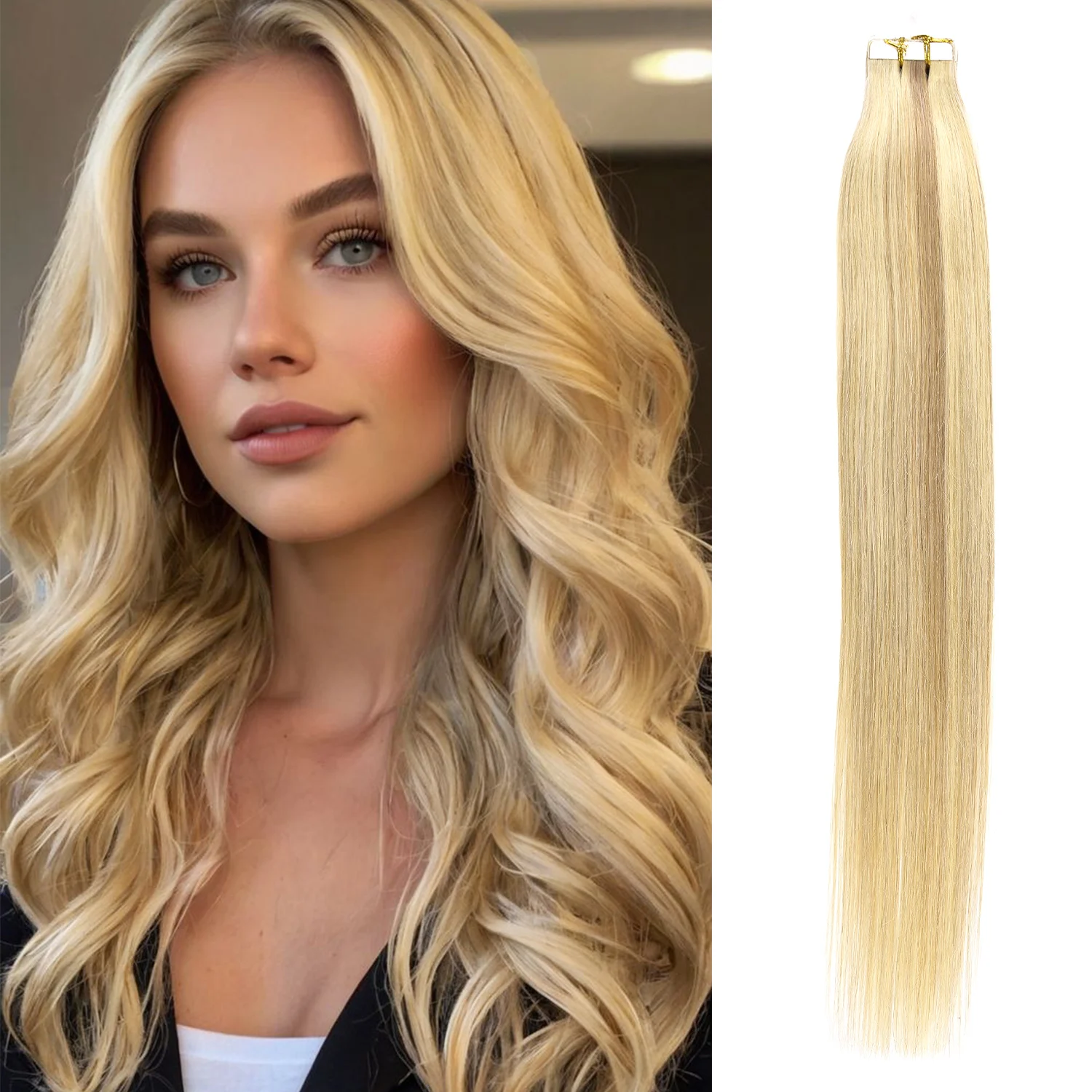 20Pcs Tape in Human Hair Extension Straight Remy Hair Tape Ins Highlight Invisible Real Hair Tape Extensions For Women Daily Use