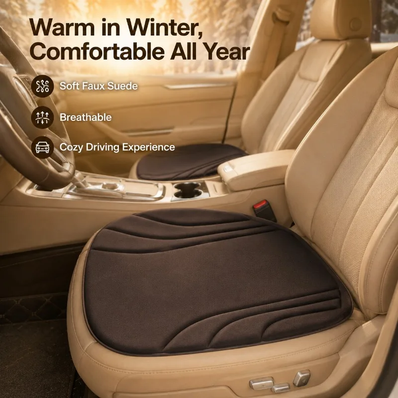 Three-Stripe Car Seat Cushion Faux Suede Breathable Anti-Slip Universal Seat Pad One-Piece Molded Auto Interior Cover Mat
