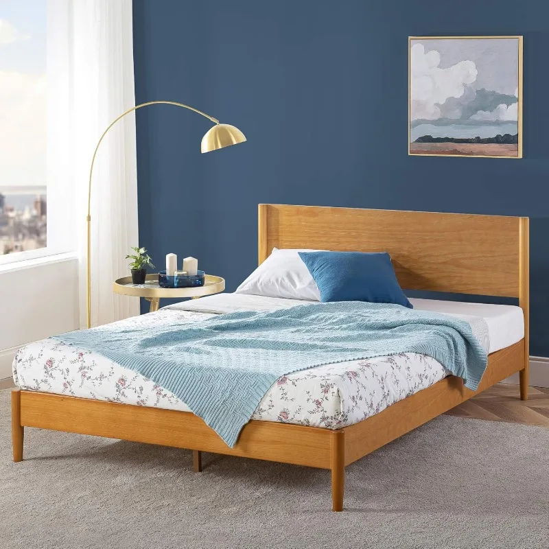 Allen Mid  Wood Platform Bed Frame, Solid Wood Foundation, Wood Slat Support, No Box Spring Needed, Easy Assembly