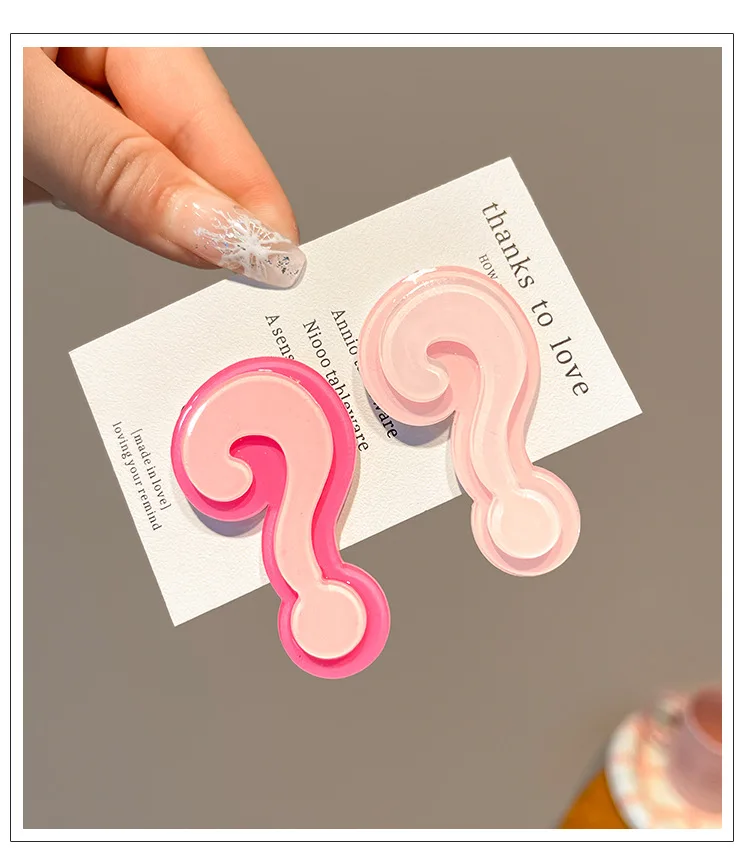 4 Stück niedliche Fragezeichen-Acryl-Haarspangen – bunte Haar-Accessoires für Frauen und Mädchen, tägliche/Party-Haarstyling-Dekor-Haarnadel – Detail 6