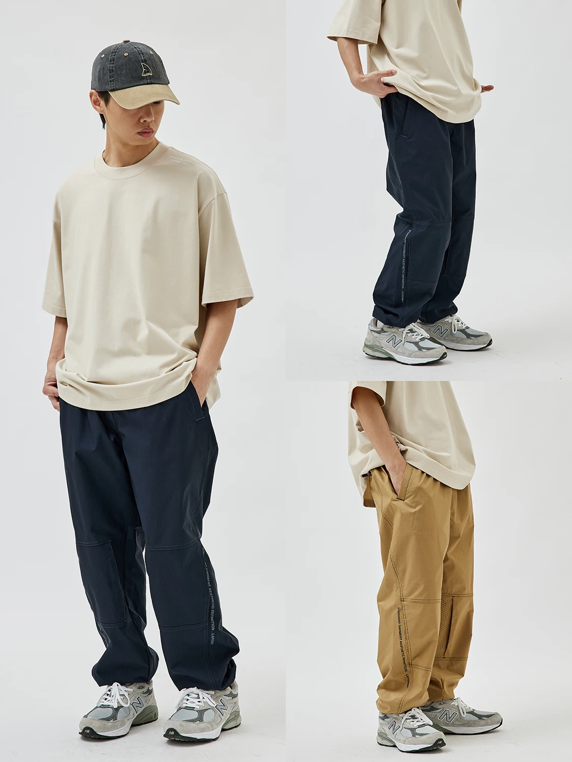 

LAPRIMA Patchwork Elastic Pants Breathable Mixed Fiber Plaid Stretchy Long Casual Trousers Youth Summer Faion Loose Fit