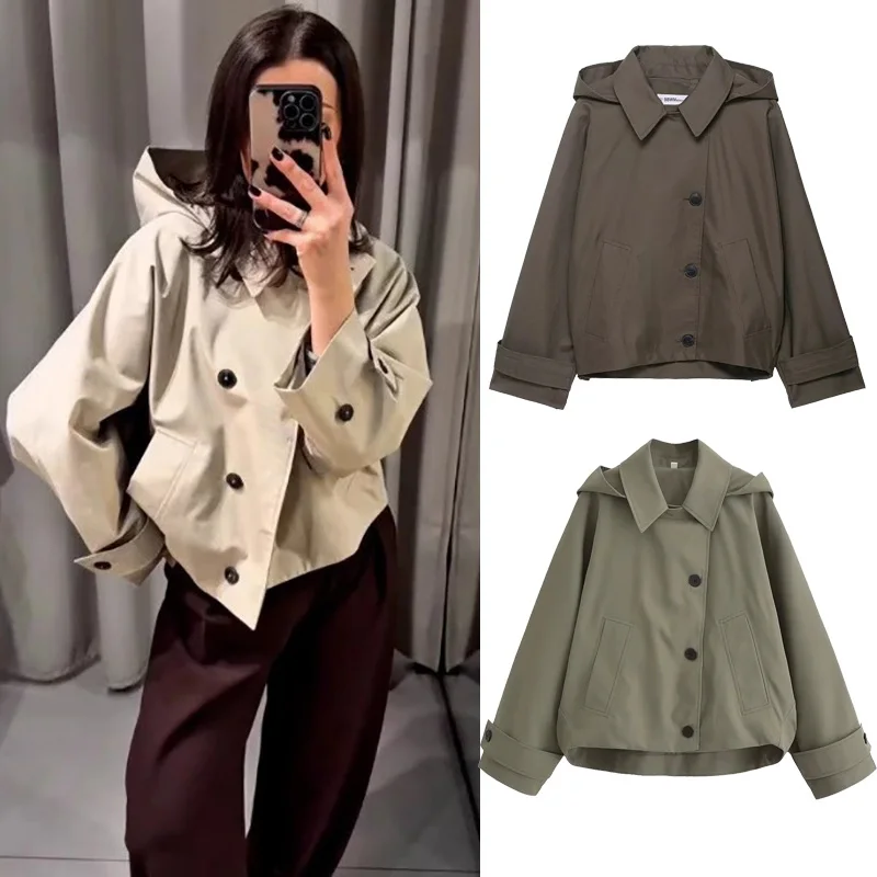 

Съемная шапка, женская куртка, пальто с воротником-стойкой, однобортные женские куртки с рукавами «летучая мышь», уличные водонепроницаемые пальто, женские