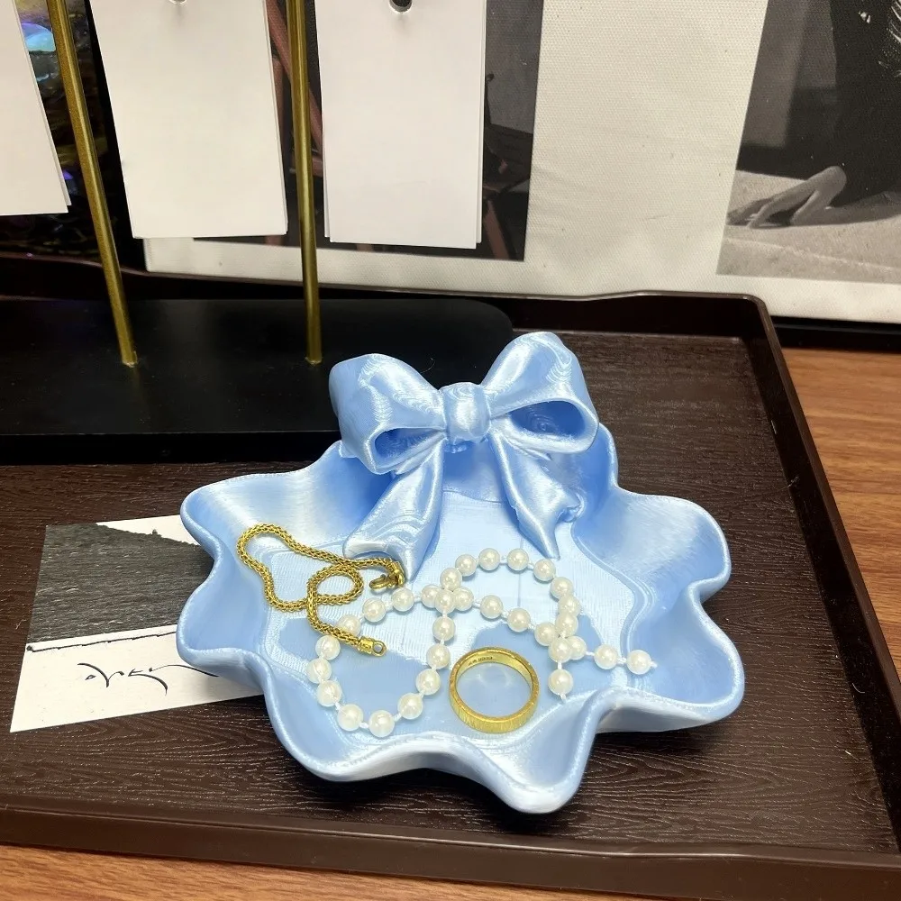 

Elegant 3D Printed Jewelry Tray Sweet Glossy Bow Ribbon Ring Holder Baroque Style Decorative Jewelry Plates Photography Props