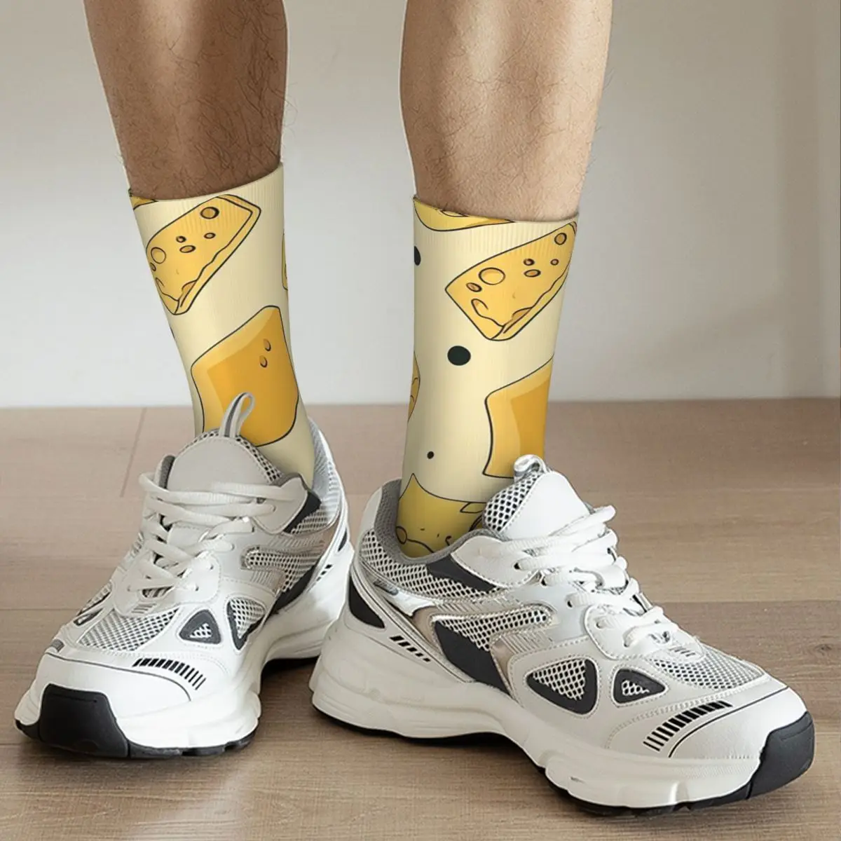Yellow Background Cheese Element Socks Harajuku Super Soft Stockings All Season Long Socks for Man Woman Valentine's Day Gifts