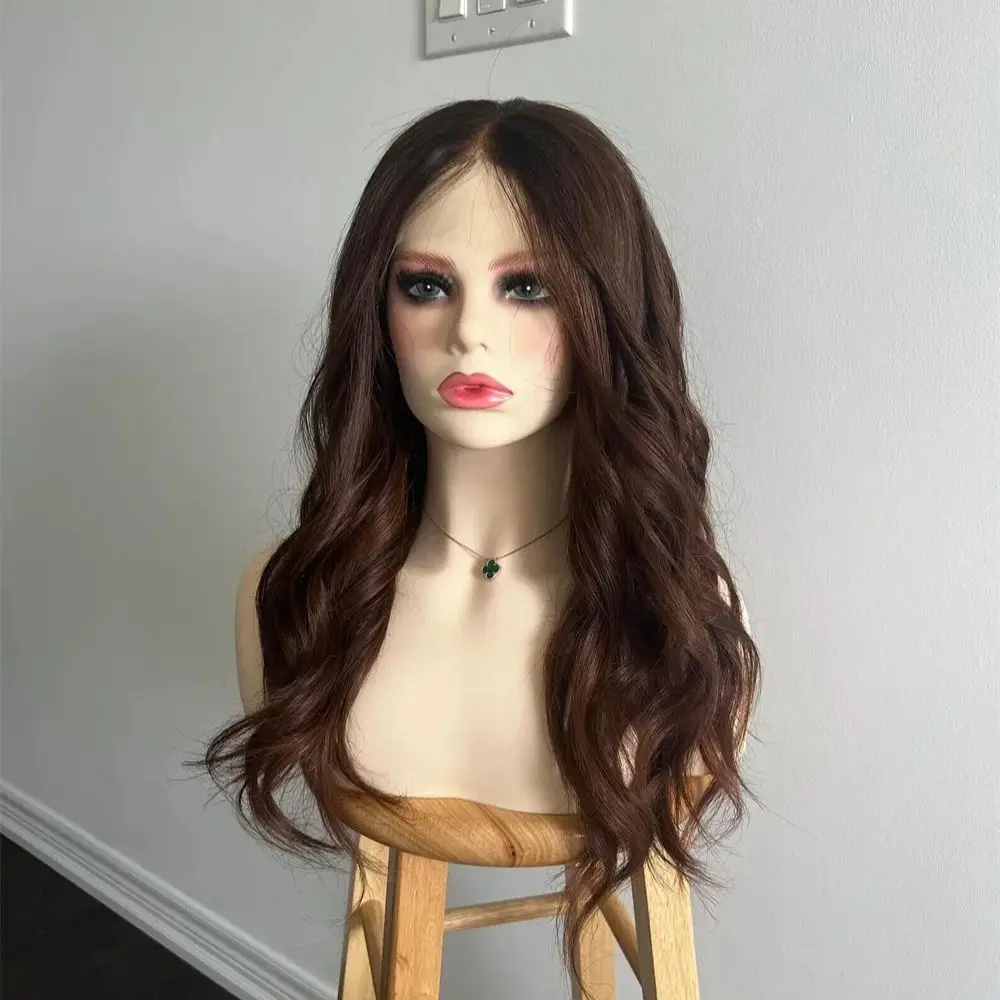 

Long 26inch 180%Density Dark Brown 5x5 Silk Base Body Wave Jewish Human BabyHair HD Lace wig European Hair Preplucked Glueless