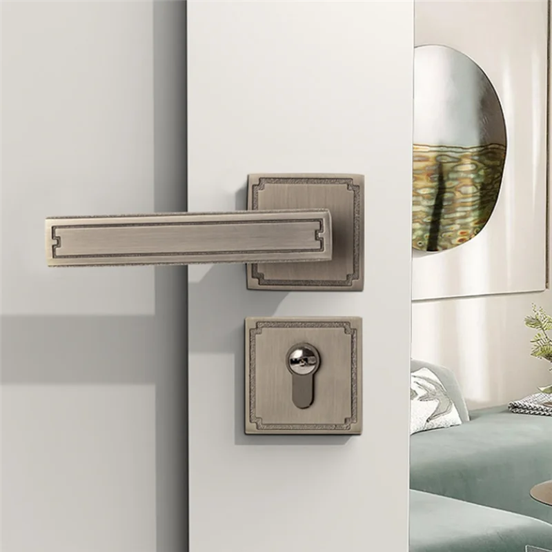 

【Necessity】Retro Style Door Lock, Wooden Handle, Split Silent Interior Household Design, New Chinese Home Bedroom Handle