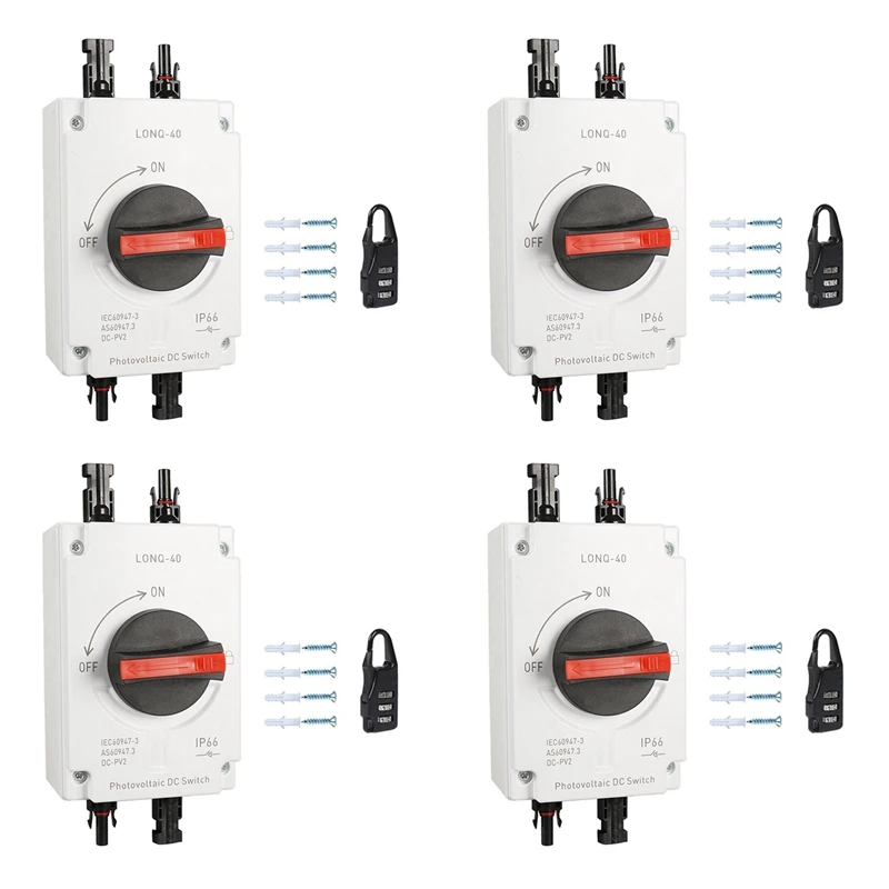 4X PV Solar Photovoltaic Disconnect Switch, LONQ-40 DC Isolator Solar Switch IP66 Waterproof DC1000V 32A 4P