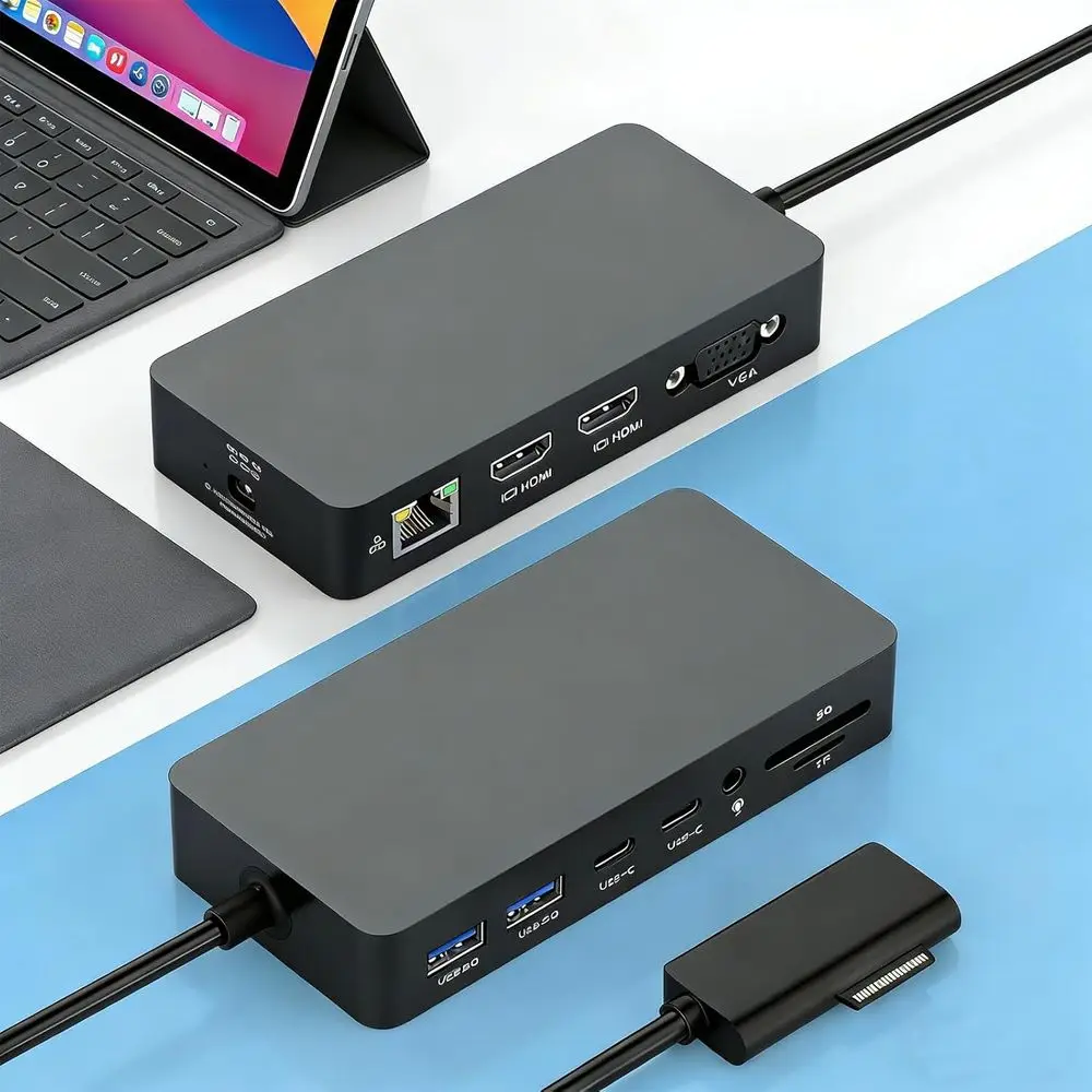 

Triple Display Docking Station with Dual HDMI and VGA Ports, Compatible with Multiple Laptop Models