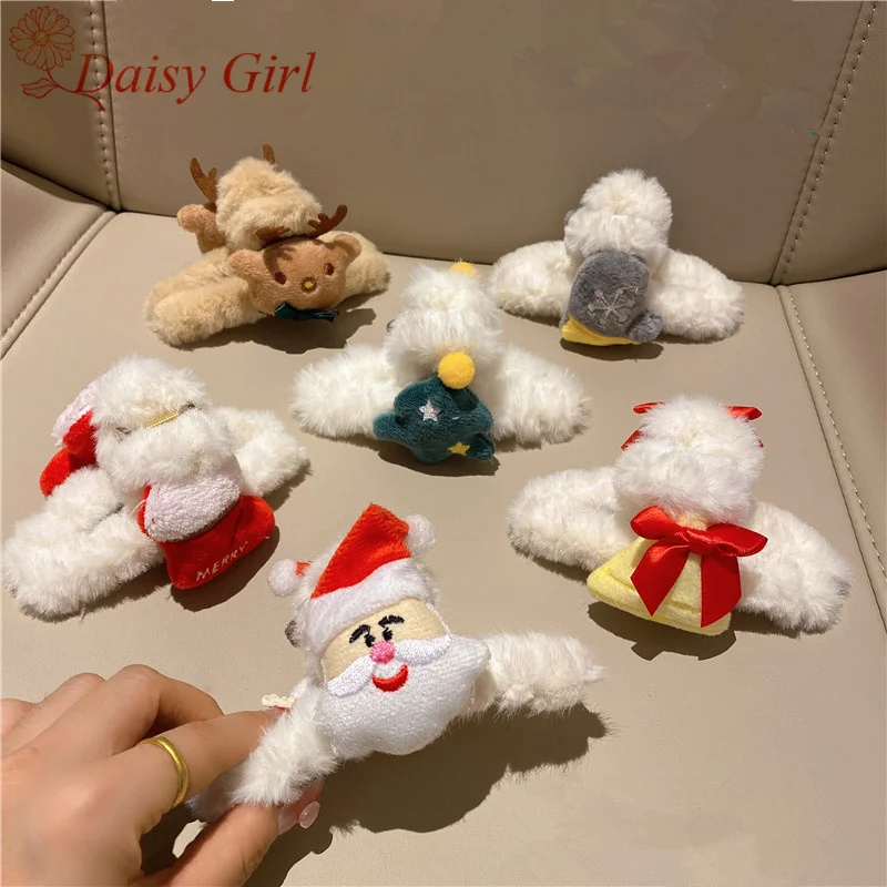 

Christmas Lamb Plush Letter Bow Shark Clip Cute Cartoon Head Tray Hair Ponytail Scratching Grab Clip Hair Accessories