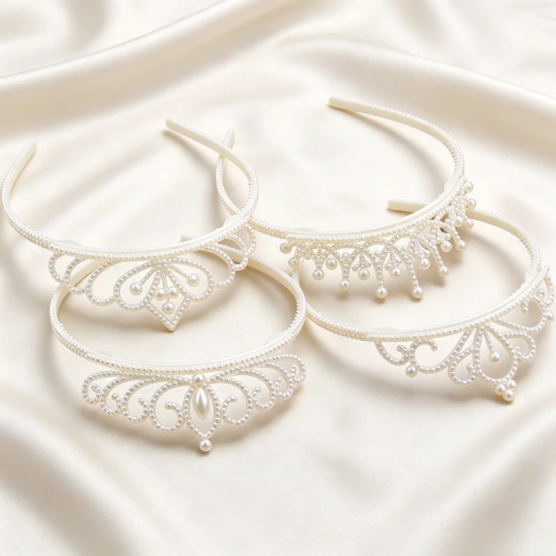 Kids White Plastic Pearl Princess Tiara Headband Girls Anti‑slip Crown Hair Hoop Birthday Party Dress‑up Hair Accessories