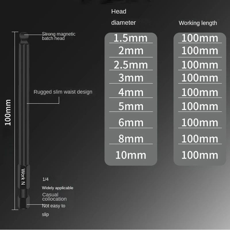 Imagem -06 - Ball End Hex Cabeça Allen Wrench Broca Grupo Hex Shank Magnetic Metric s2 Aço Chave de Fenda Bits 14 Pcs