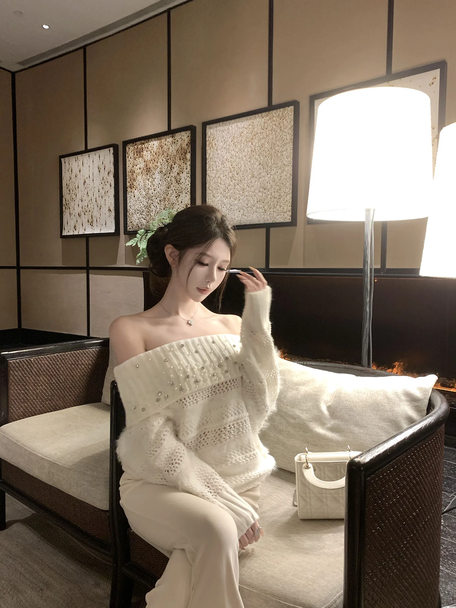 

Kubiliv Fraant Lover Pure Desire Сексуальный вязаный топ на одно плечо с бисером, женский повседневный свободный свитер для поездок на работу...