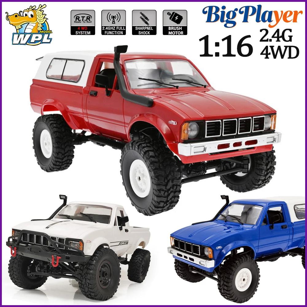 WPL C24 1/16 4WD RC Car 2.4G Full Proportional LED Lights Off-Road Pickup Truck RTR Electric RC Toy Gift for Boys Kids Adults