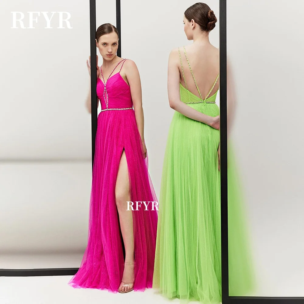 فستان RFYR A Line للحفلات الراقصة على شكل قلب مع حزام فستان حفلات المشاهير مطرز بالخرز رداء الأميرة فيستدوس فييستا مخصص #2