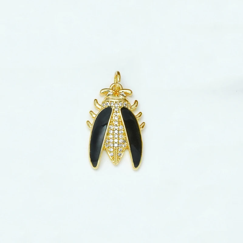 10Pcs Color Enamel Insect Animal Pendant Diy Charm Making Bee Beetle Dragonfly Brass Plated Full Inlay Zircon Jewelry Accessorie