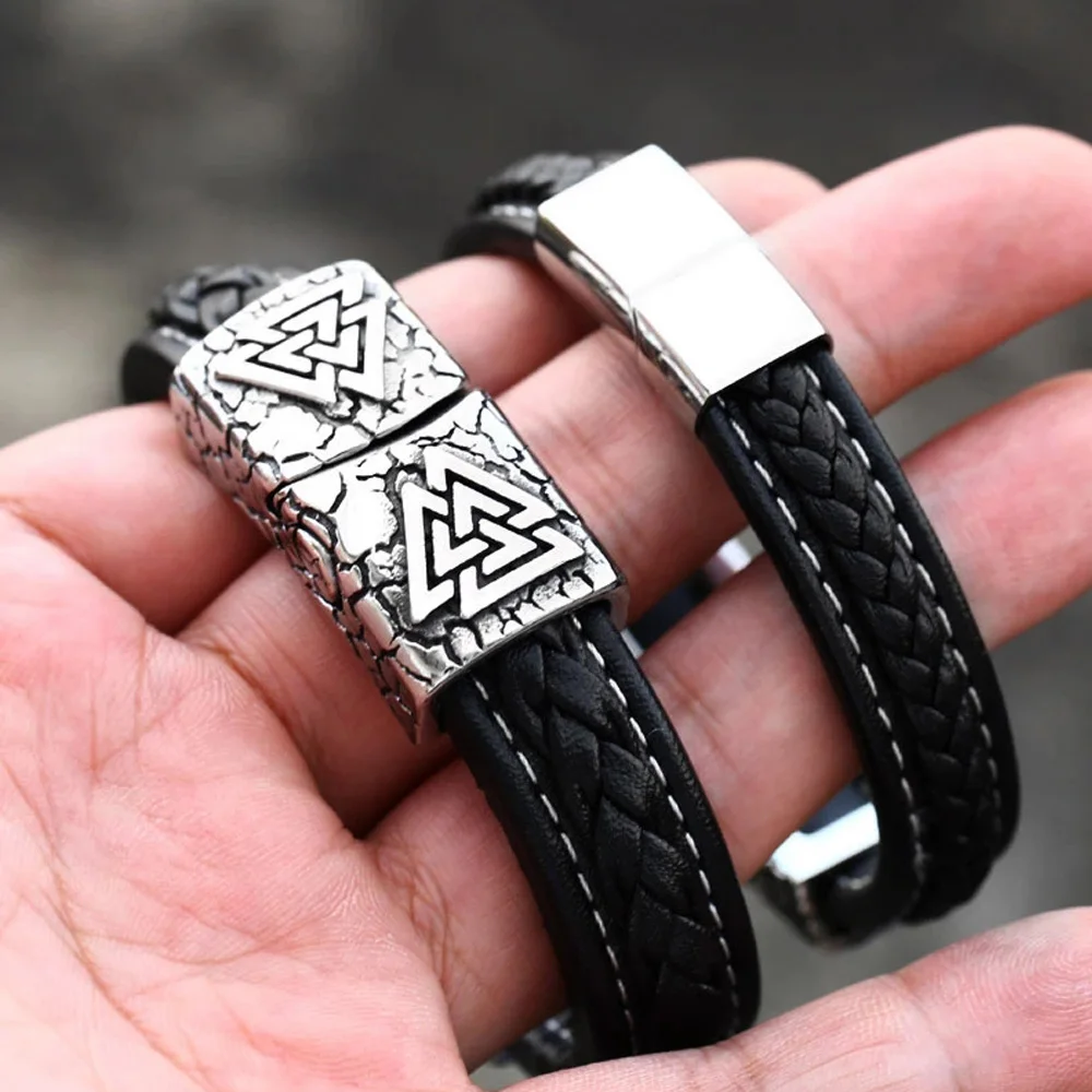 Vintage Odin Rune Viking Bracelet For Men Boy Norse 316L Stainless Steel Biker Viking Compass Bracelet Fashion Amulet Jewelry