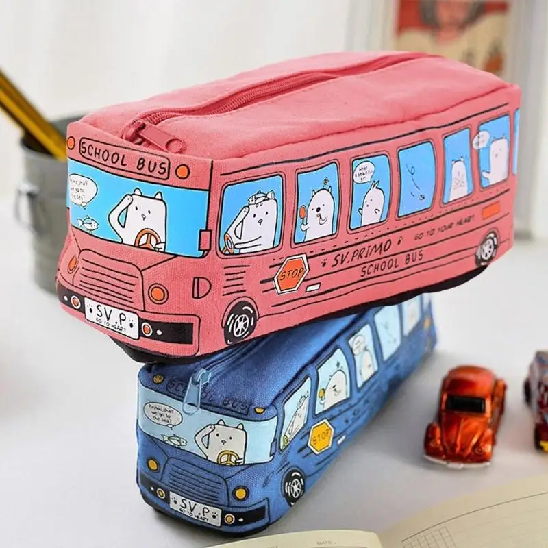 Y8AD Canvas Pencil Case Case Cartoon Bus Pencil Magn