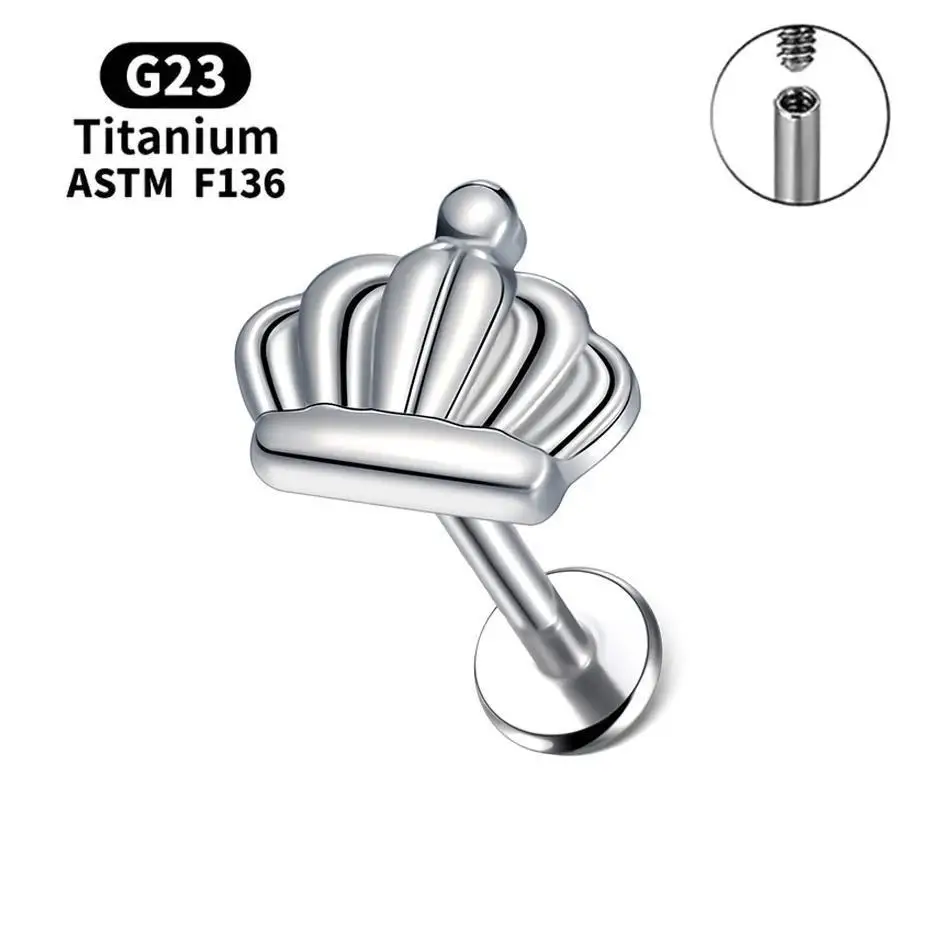 ASTM F136 التيتانيوم 16 جرام تاج صغير Labret الغضروف قرط الاذن المرصع اللولب محارة الزنمة شقة الظهر الأذن ثقب المجوهرات مع صندوق هدية