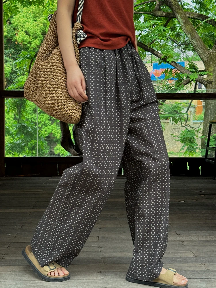 

Женские брюки из чистого хлопка прямого кроя с широкими штанинами, весенне-осенние, свободные, струящиеся, повседневные, с узором в горошек, для офиса