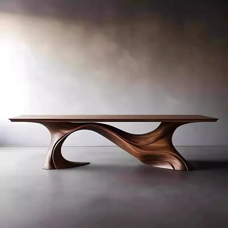 Solid wood dining table and chairs simple modern negotiation table hotel meeting room restaurant art light luxury long table