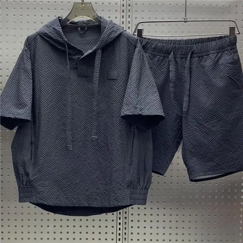 

Summer Men's Loose Casual Two-Piece Set ort Sve ort Pants Breathable Lightweight Sun Protection Hat Included