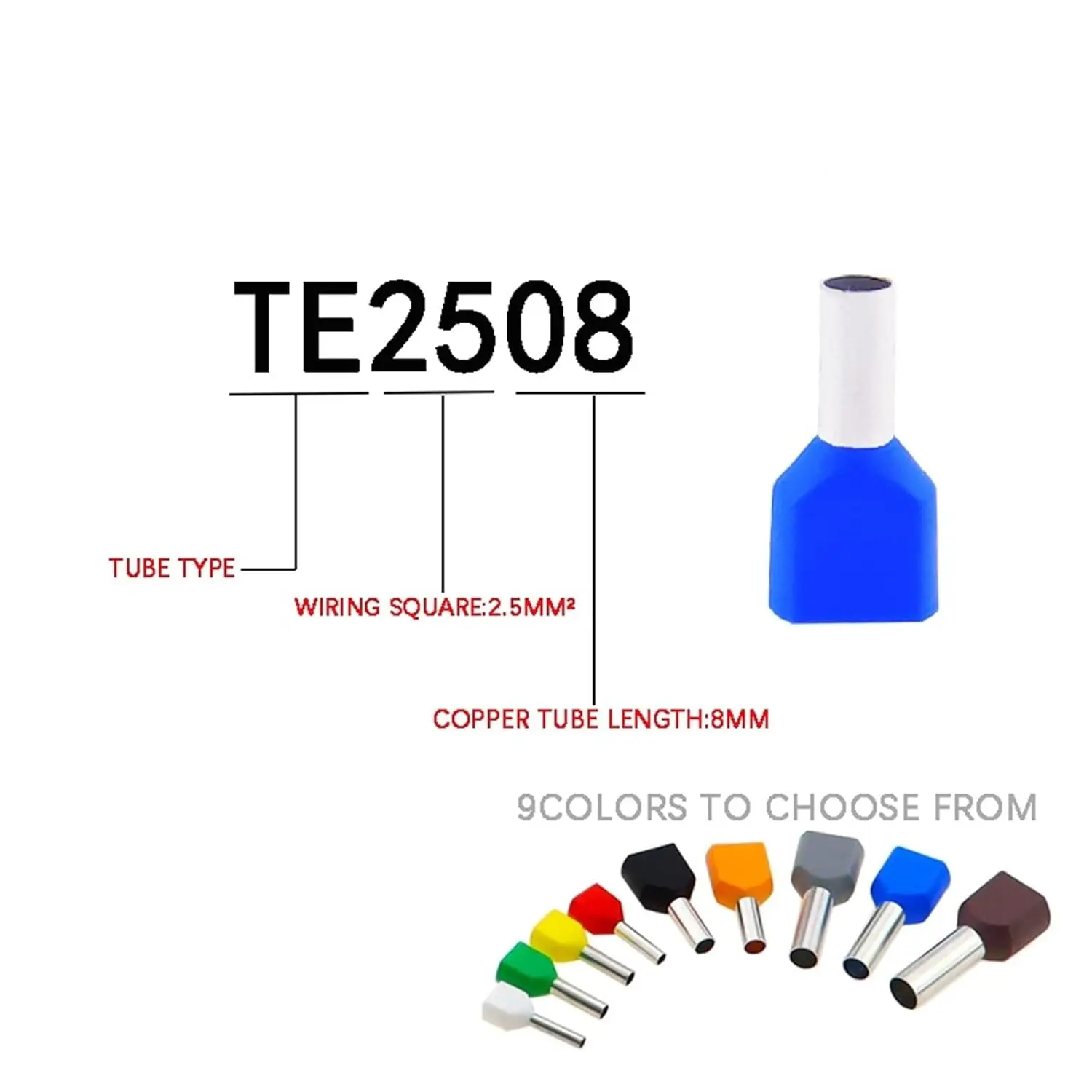 50PCS 100PCS TE0508-TE16-14 Double Wire Tube Pre-Insulated Terminal Pin Type European Cold Pressed Wire Nose