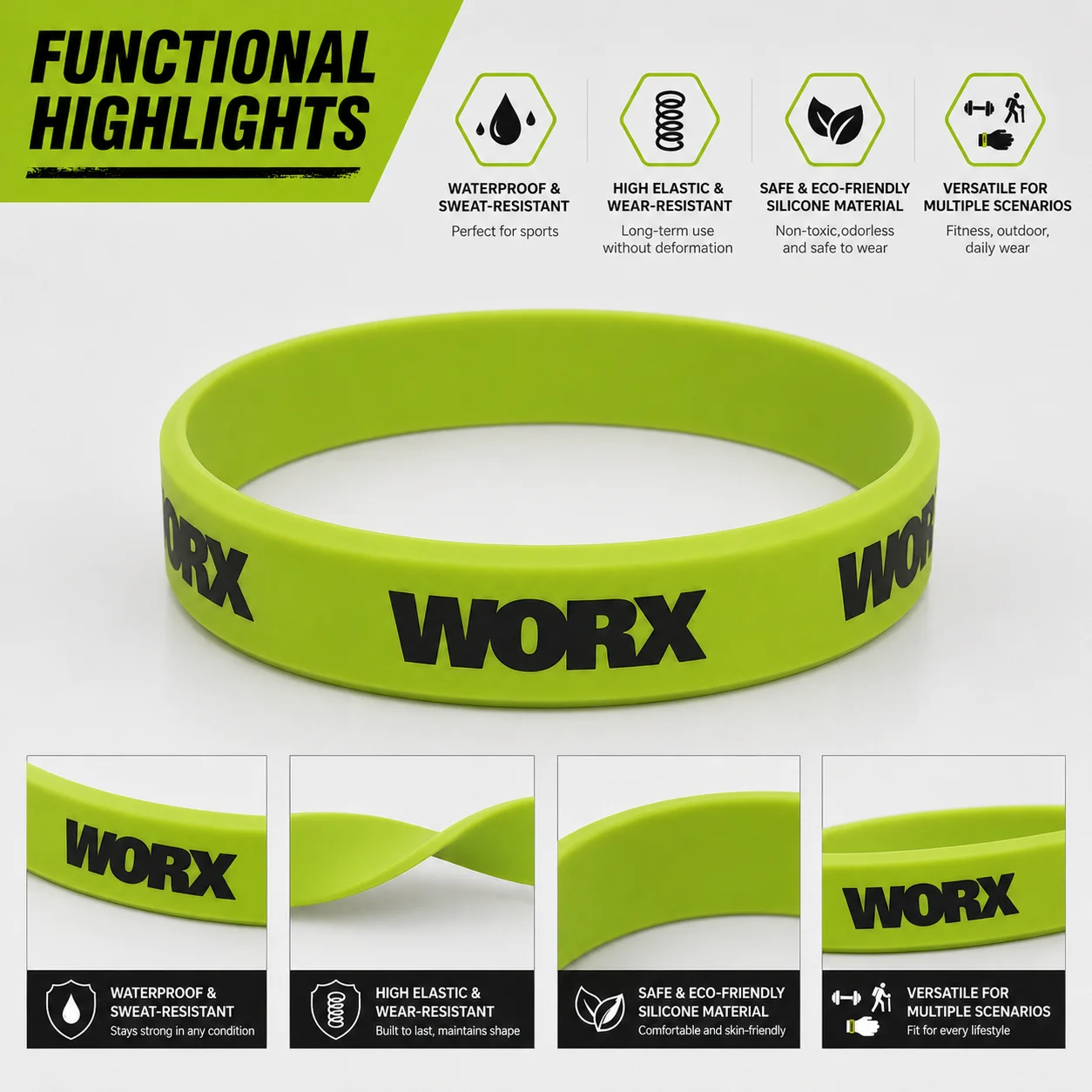 WORX sports wristband tool decoration couple basketball sports wristband fitness rubber wristband view 5