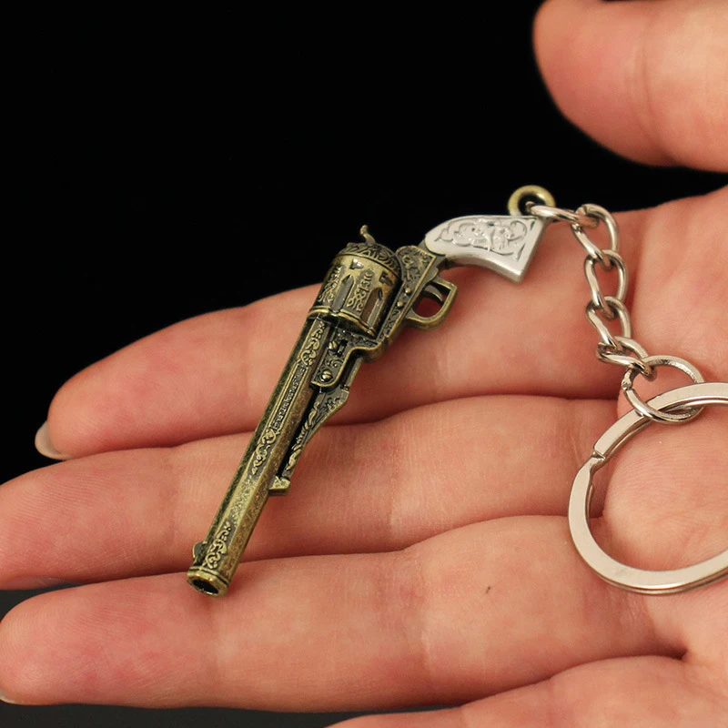 6CM Mini Gun Model Keychain M1851 Model Jewelry Weapon Metal Pendant Key Chain Bag Car Key Holders Gift For Kids Men