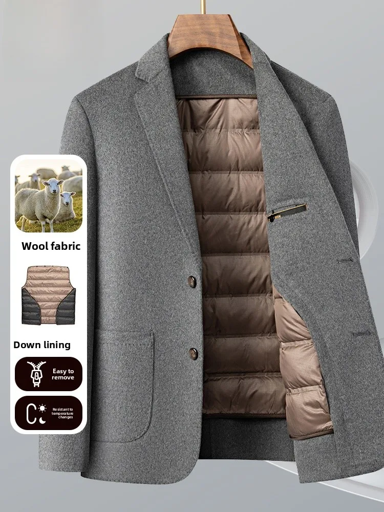 

Pierre Cardin Men's Woolen Suit Jaet Faionable Warmth Inner down Coat Casual Sle Long Sve Busin Casual Fit