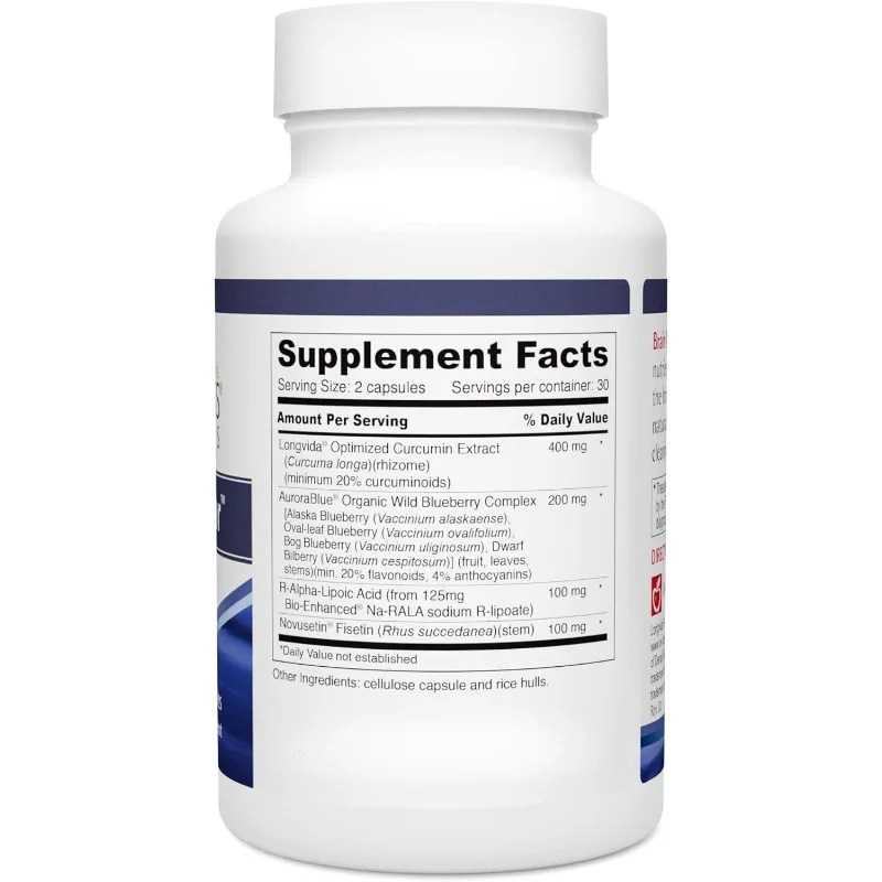 Anti aging supplement containing natural Fisetin, curcumin, blueberries, and RALA (60 vegetarian capsules)
