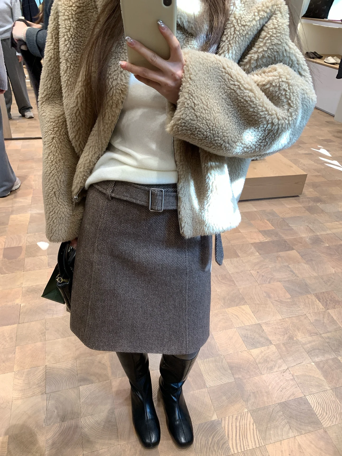 

High Waist Belted Woolen Skirt Women's Winter Casual Versatile Slim Straight Cut Commute City Life A-Line Skirt