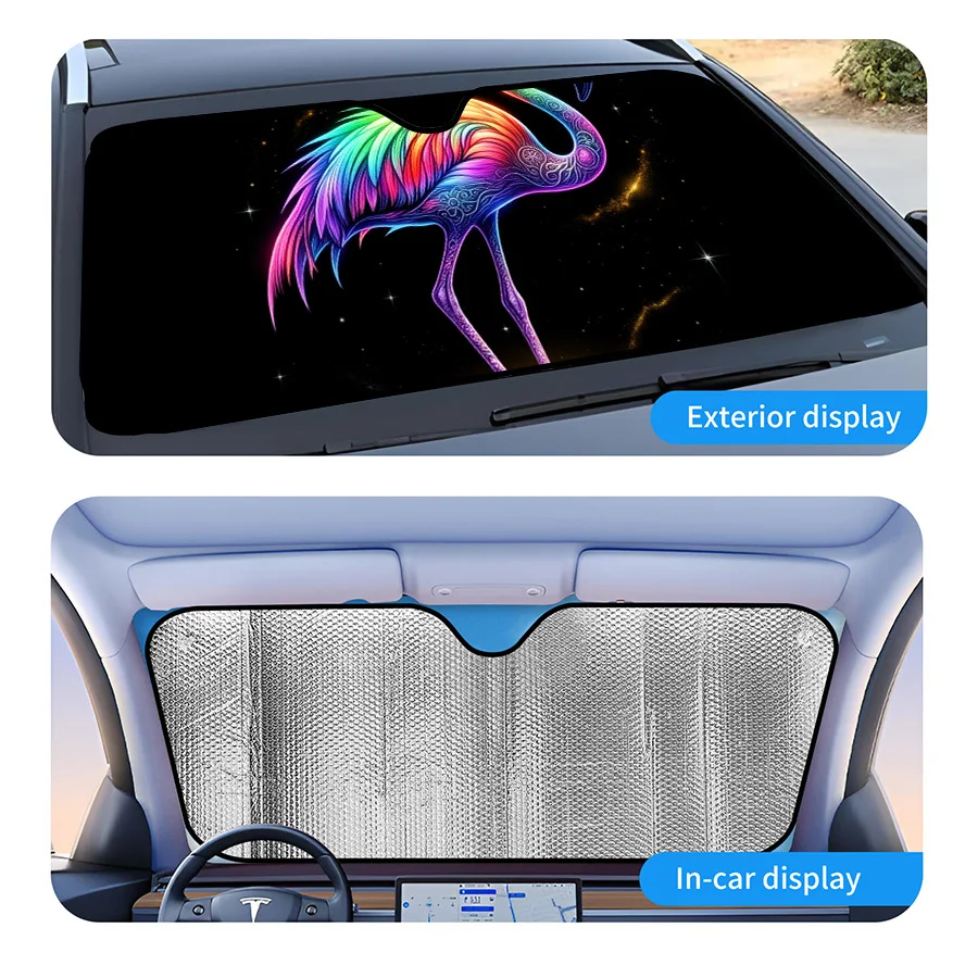 Versatile Collapsible Car Window Sunshade, Available In Three Sizes, Universal Compatibility, UV Shielding, Vibrant Flamingo Des