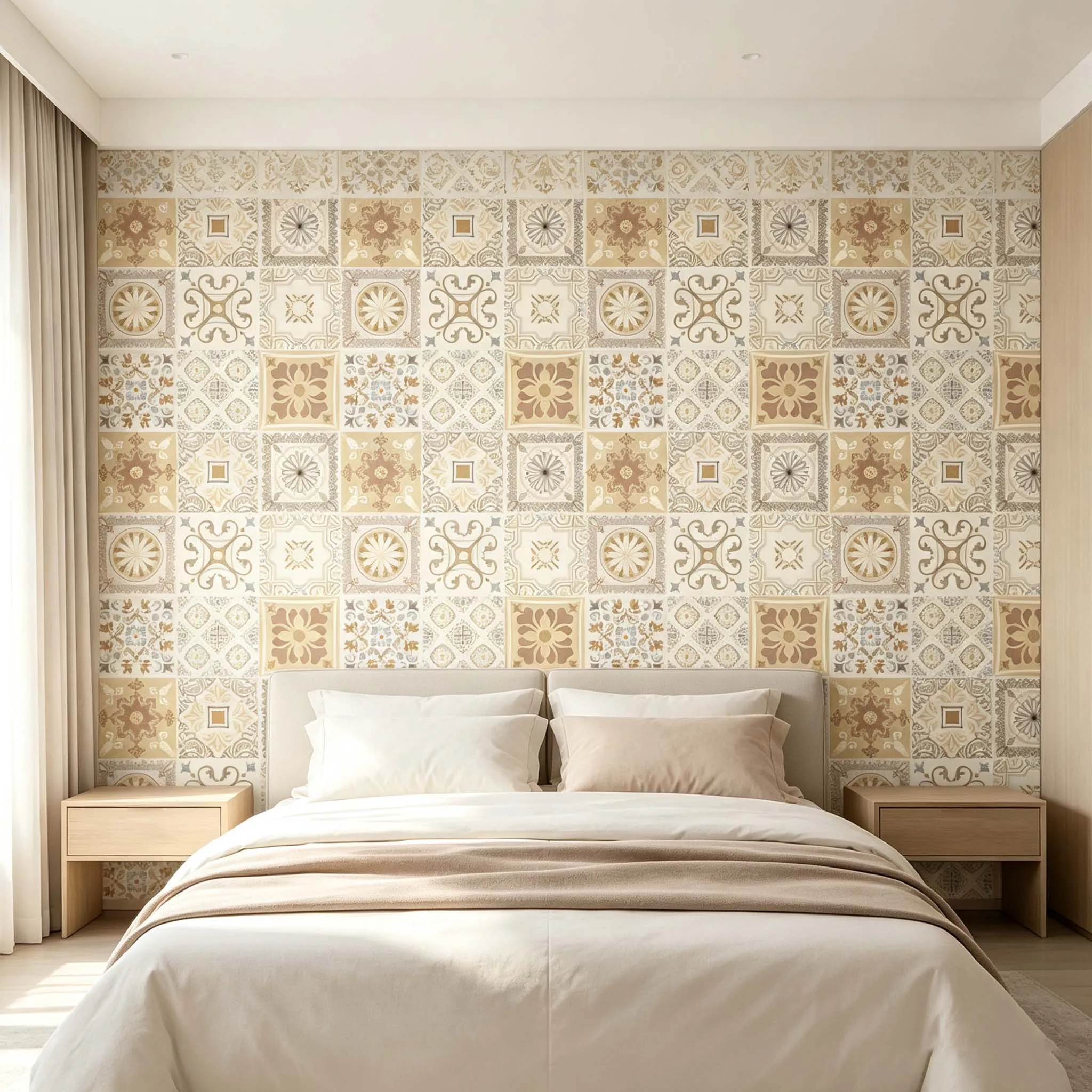 Self-adhesive Moroccan Ethnic Color Block Mosaic Wall Decals Pop Art Dining Room Cream Style Fresh Stain-Resistant Wallpaper