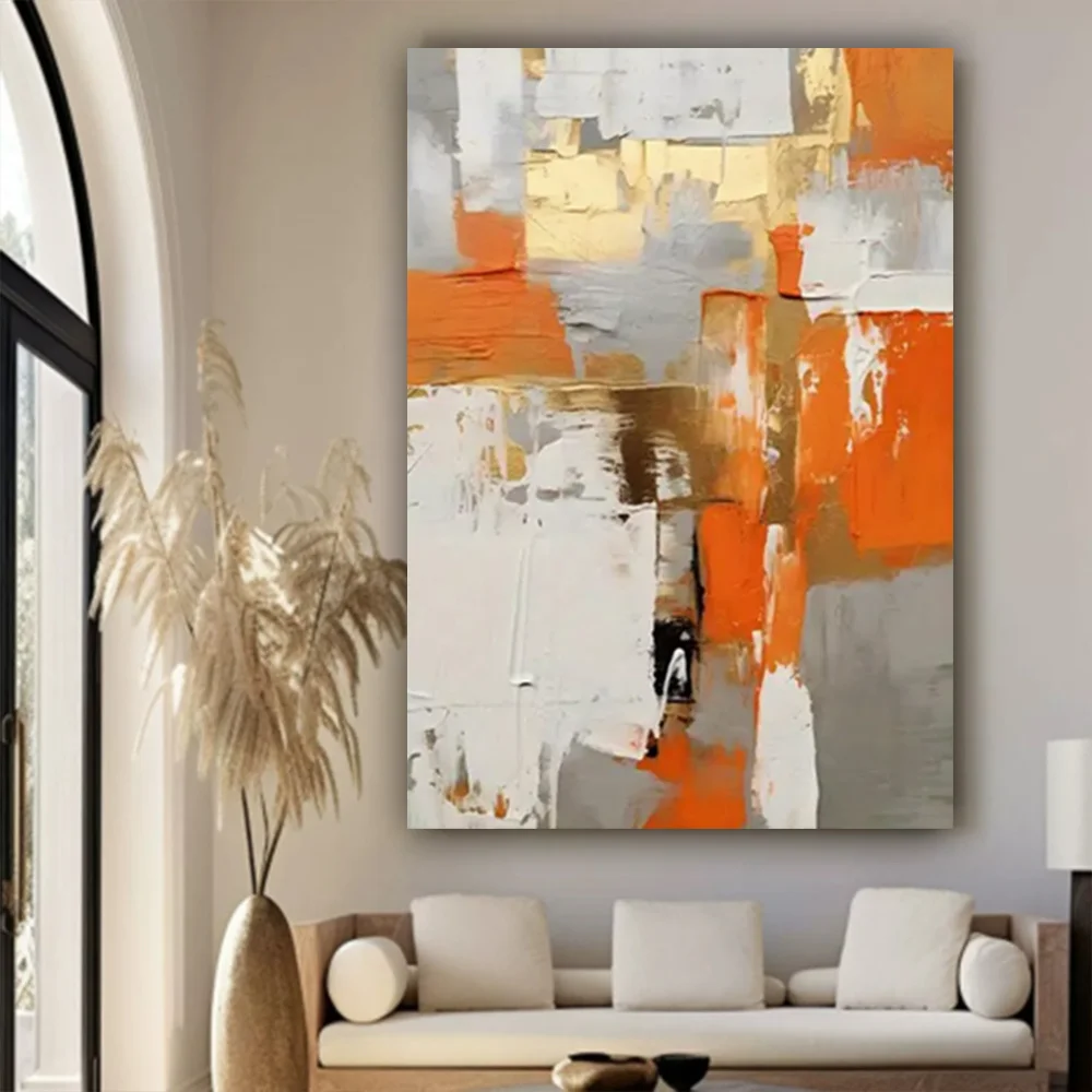 

100% hand drawn abstract orange square oil painting original wall painting home living room decoration paint interior aesthetics