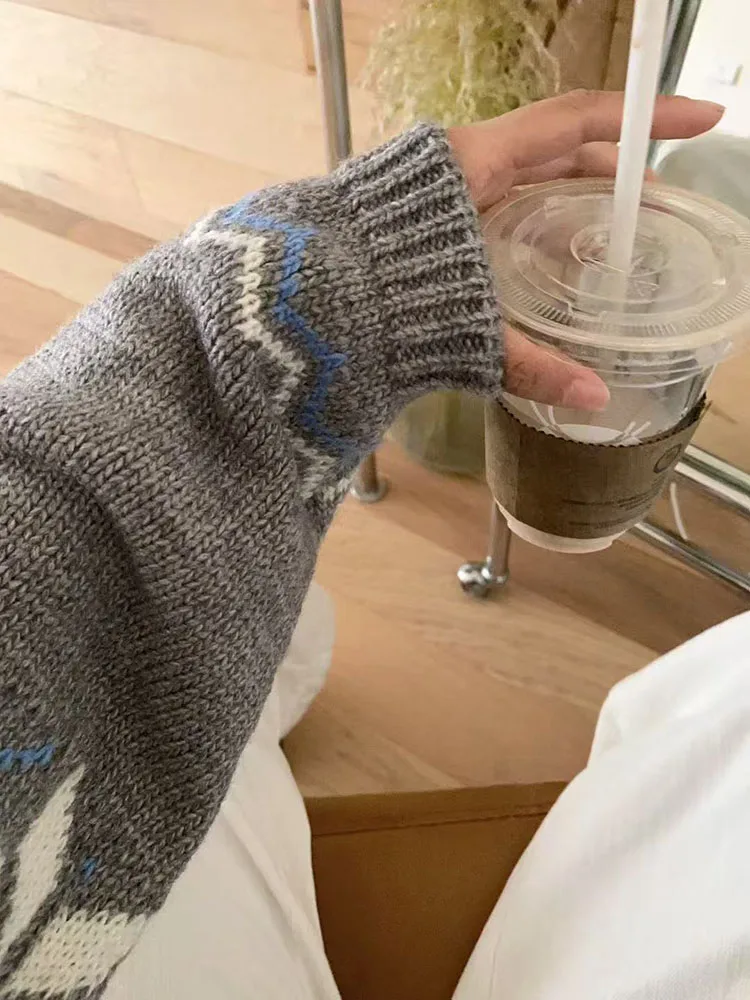 

Элегантная женская верхняя одежда с карманами, повседневное вязаное пальто с длинными рукавами и принтом, осень-зима, женские толстовки, свитер на молнии