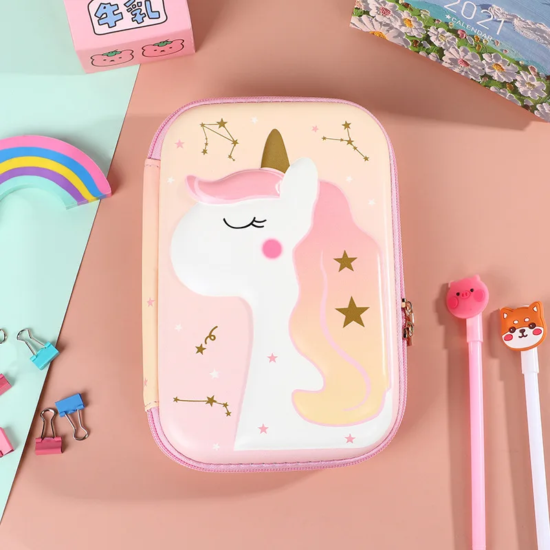 Pink Unicorn 3D Embossing Pencil Cases Relief EVA Stationery Box Korean School Supplies Girl Pen Pouch Holder Bag Ruler Storage