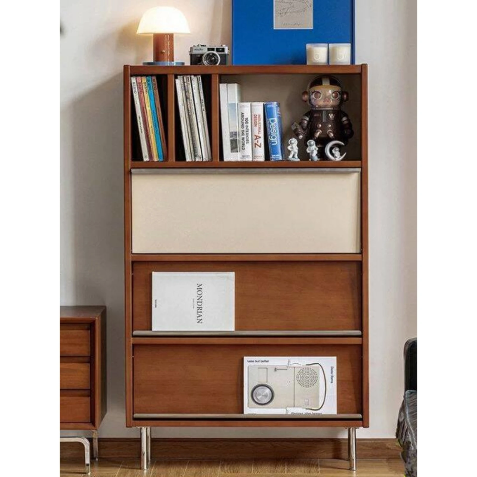 

Retro solid wood bookcase, Nordic chest cabinet, locker, living room flap door storage cabinet, Japanese medieval sofa side