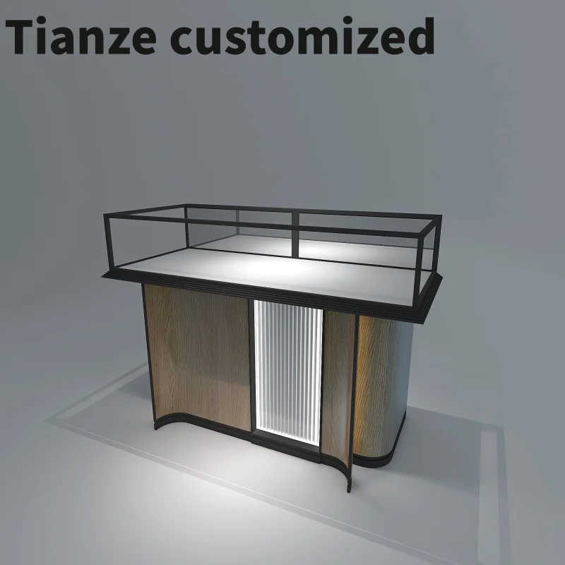 

Customized-design ultra tempered glass counter custom jewelry showcase display luxury with LED light