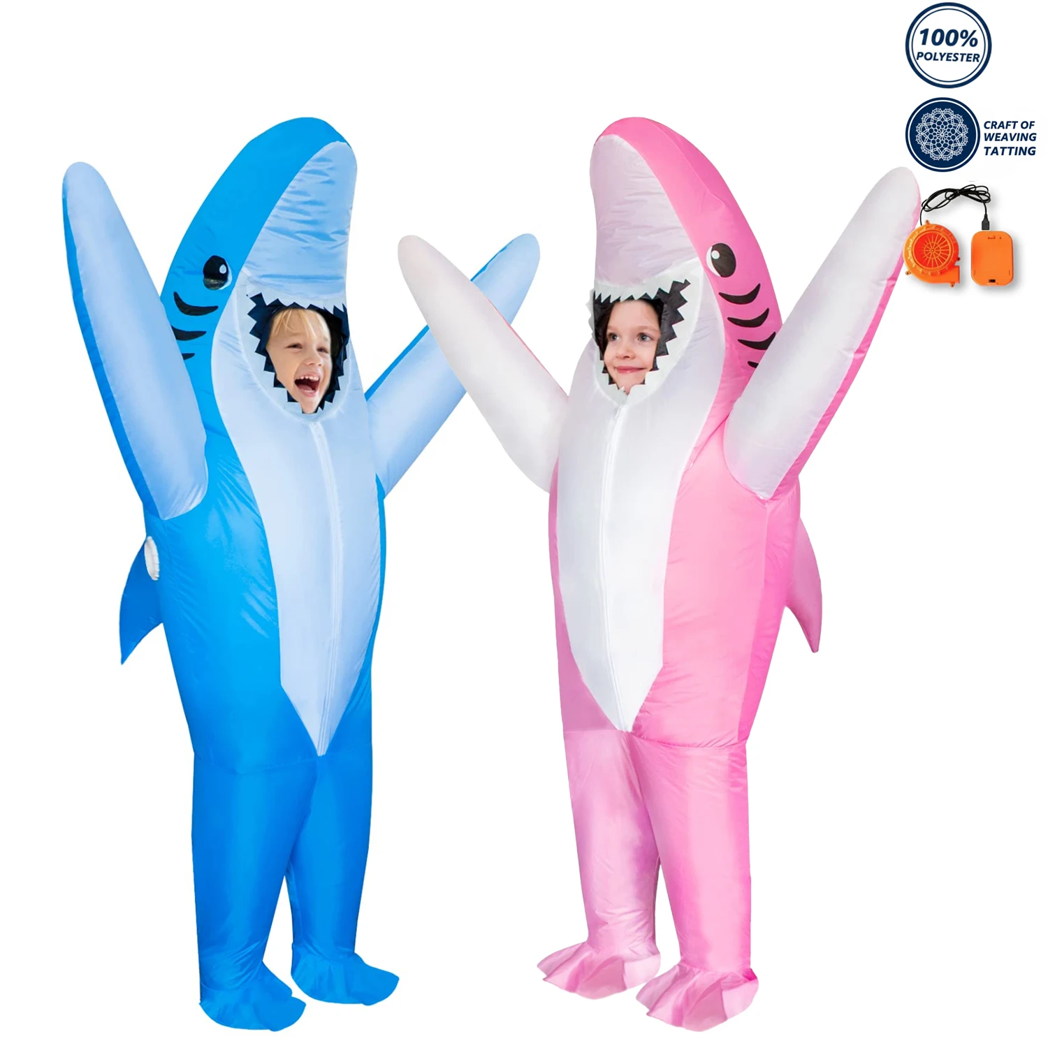 

Kids Inflatable Shark Costume Funny Blow Up Suit for Boys Girls 6-12 Years Unisex Christmas Thanksgiving Carnival (120-145CM)