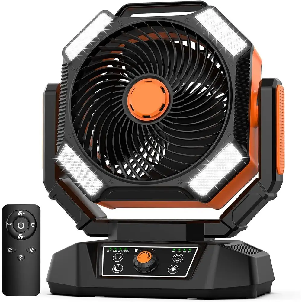 

40000mAh Camping an, 8 Speed Powerul Battery Powered with 120H Max Cooling, Auto Oscillating with LED Lantern, Portable Recharge
