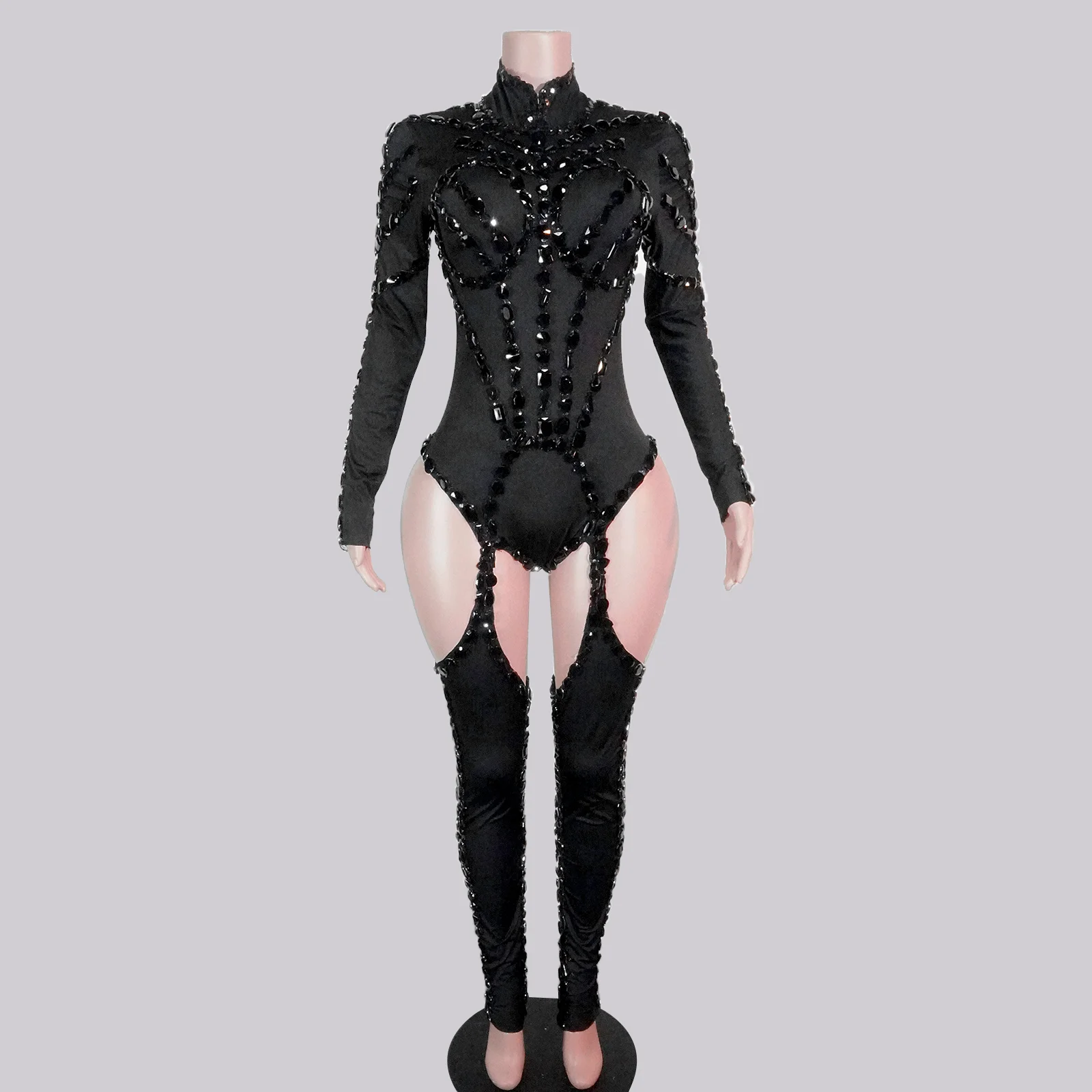 

New Stage Costume Sparkly Rhinestones Sequin Spandex Stretch Jumpsuit Women Sexy Cutout Design Pole Dance Singer Nihtslub Outfit