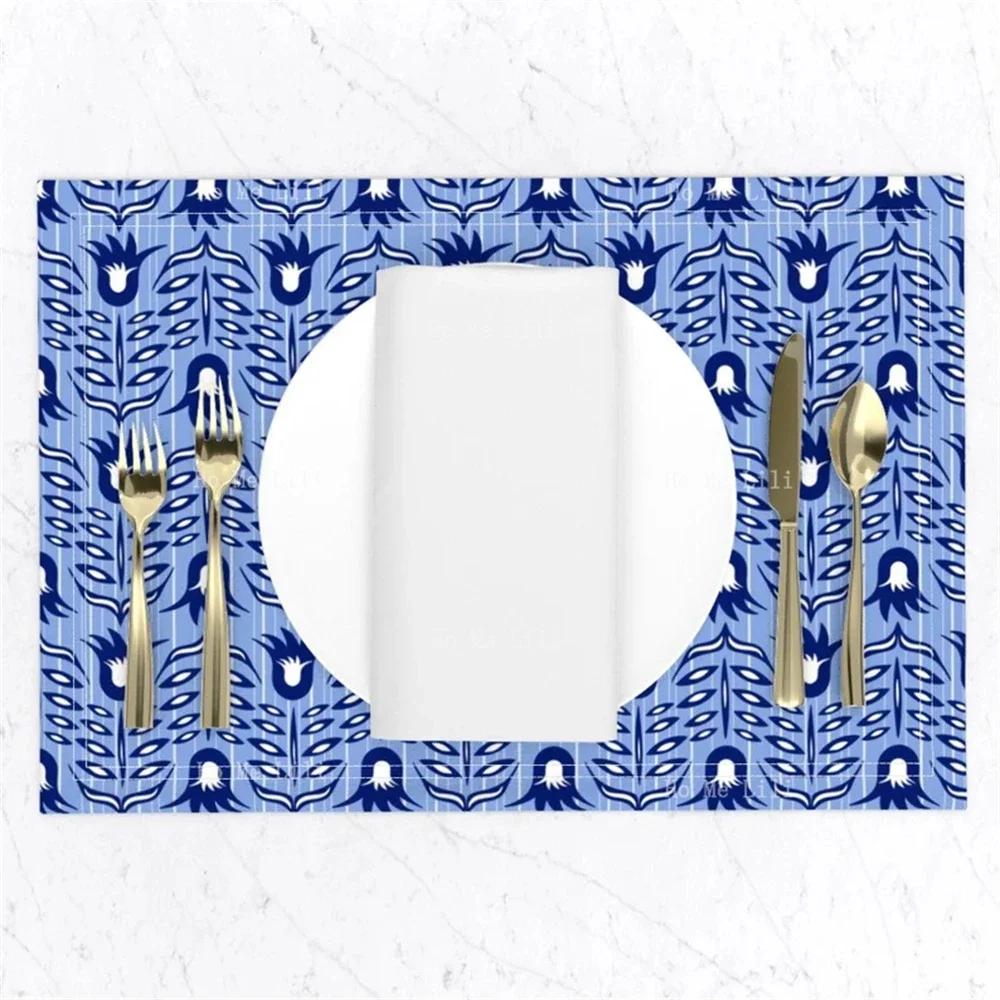 Les Fleurs Bleues En Vol Blue Light Flowers Polyester Fabric Placemat